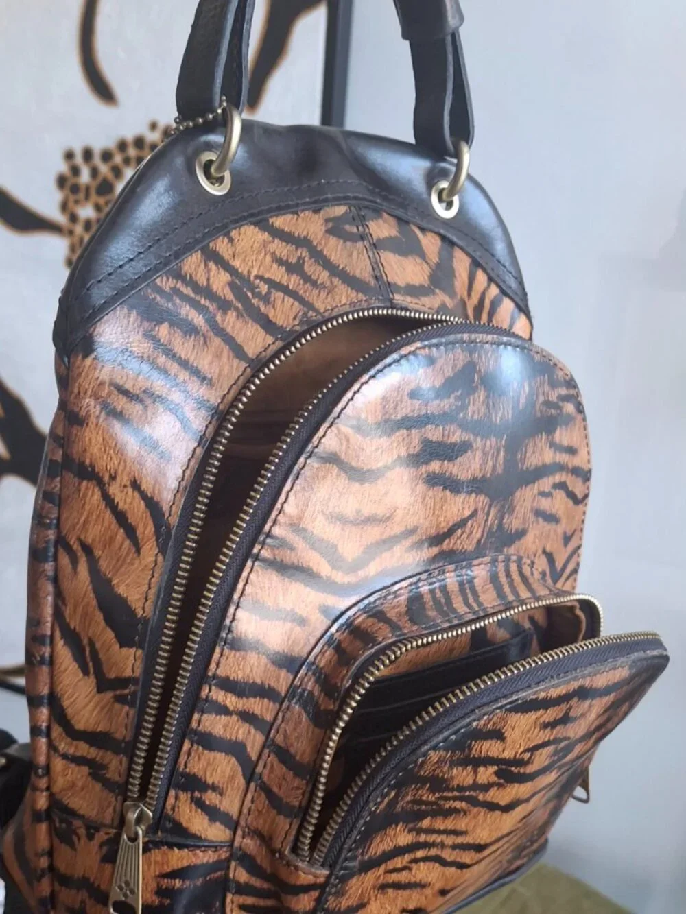 Patricia Nash Tiger Print Leather Backpack